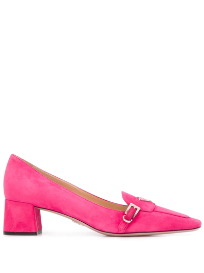 Prada Logo Plaque Mid-heel Loafers In Fuchsia