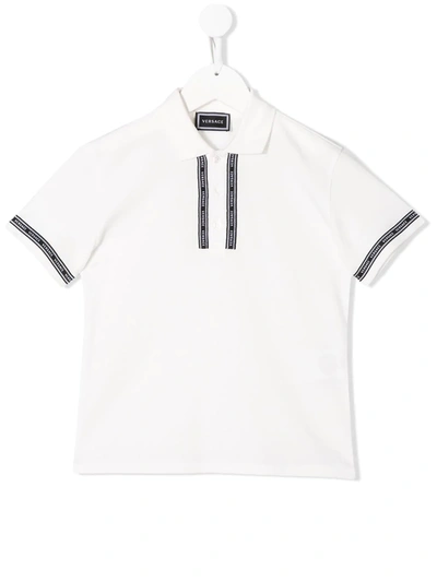 Young Versace Kids' Short-sleeved Logo Band Polo Shirt In White