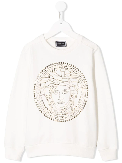Young Versace Kids' Studded Medusa Logo Sweatshirt In White