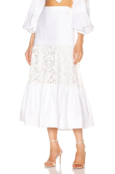 Alexis Gwenda Midi Tiered Eyelet Skirt In White