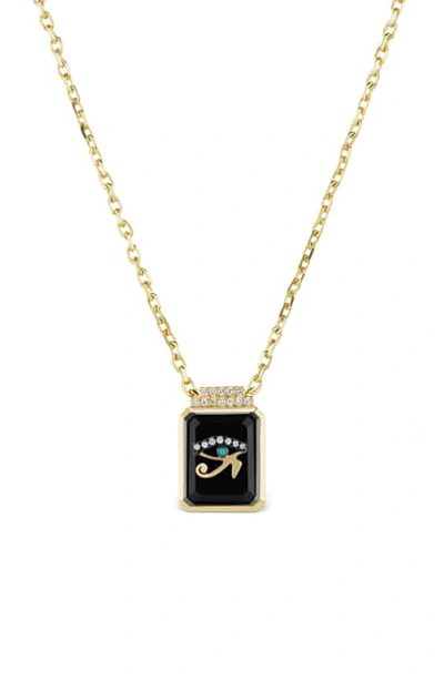 Sorellina Sorelina Pave Signet Diamond Pendant Necklace In Gold/ Teal