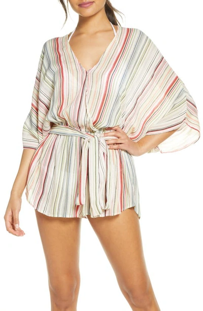 Elan Stripe Cover-up Romper In Rainbow Stripe