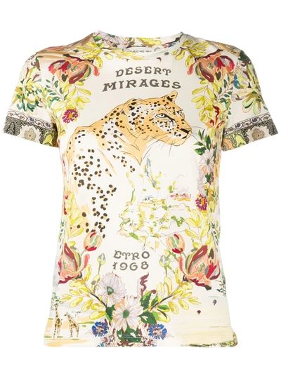 Etro Floral Print Short Sleeve T-shirt In Neutrals