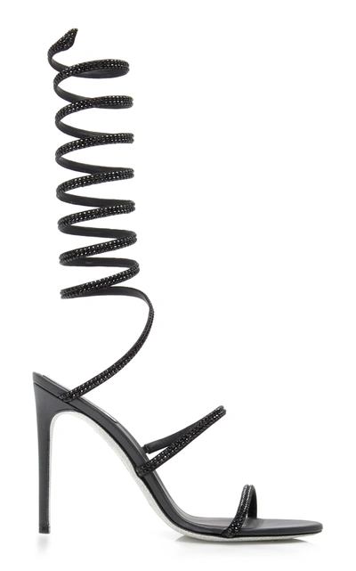 René Caovilla Satin Snake-coil Sandals In Black