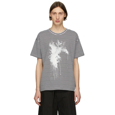 Isabel Benenato Black And White Striped Splash T-shirt In Bw 0102