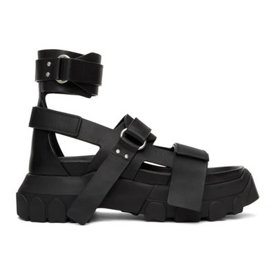 Rick Owens Black Tractor Leather Sandals In 099 Black