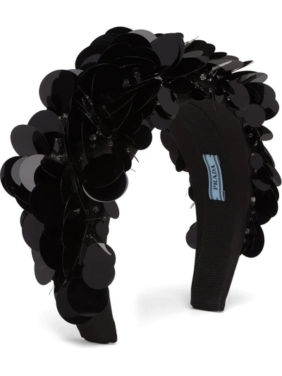Prada Sequin-embellished Headband In Black