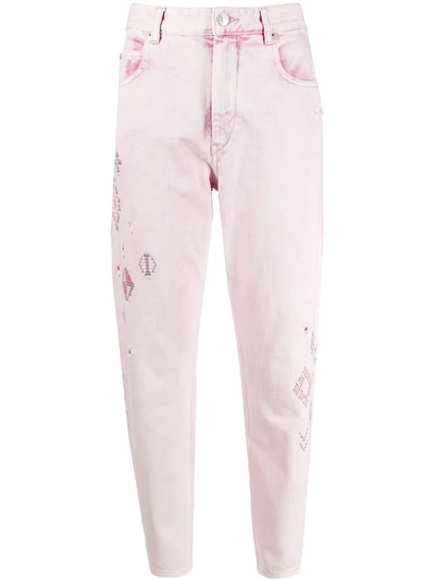 Isabel Marant Étoile Embroidered Straight-leg Jeans In Pink