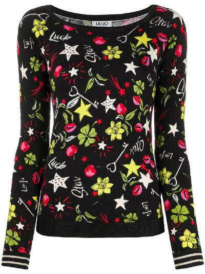 Liu •jo Lucky Pop Print Jumper In Black
