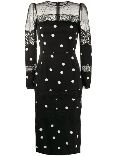 Dolce & Gabbana Lace Polka-dot Silk-blend Dress In Black