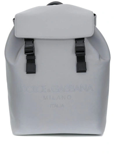 Dolce & Gabbana Palermo Reflector Backpack In Scuba Fabric With Printed Logo In Grey