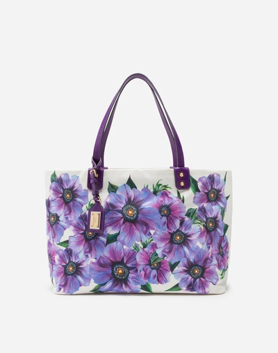 Dolce & Gabbana Medium Beatrice Shopping Bag In Canvas With Anemone Print In Floral Print