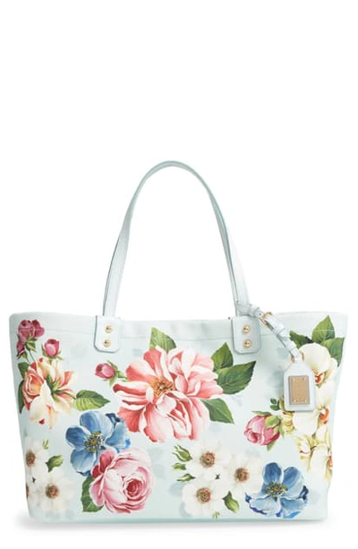 Dolce & Gabbana Medium Beatrice Shopping Bag In Canvas With Floral Ombre Print In Floral Print