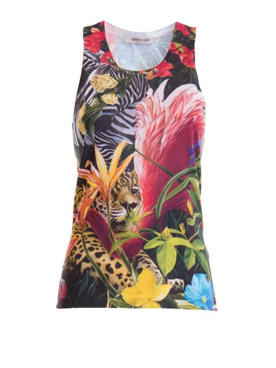 Roberto Cavalli Jungle Patterned Top In Multicolour