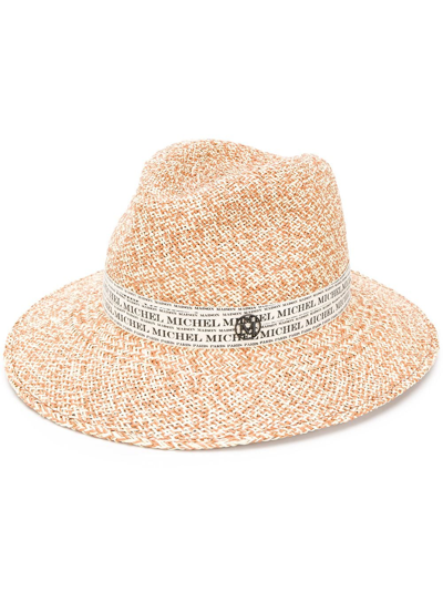Maison Michel Henrietta Logo Band Straw Hat In Beige,brown