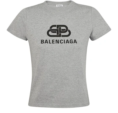 Balenciaga Logo Graphic Tee In Heather Grey