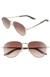 Nike Ascendant 57mm Tinted Aviator Sunglasses In Gold / Cargo Khaki/ Brown Grad