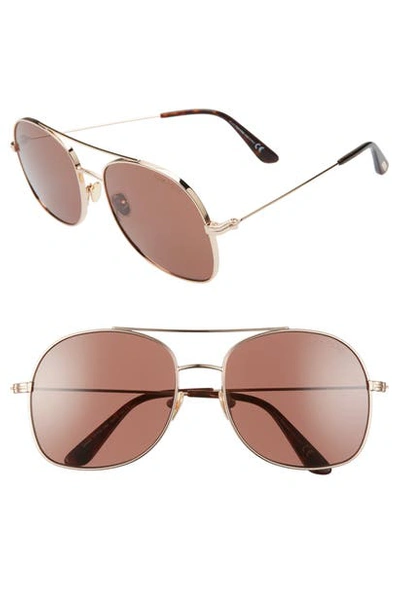 Tom Ford Delilah 58mm Tinted Aviator Sunglasses In Rosegold/ Brown