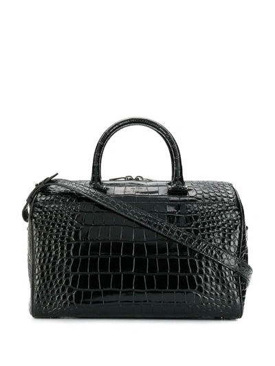 Saint Laurent Crocodile Embossed Duffle Bag In Black