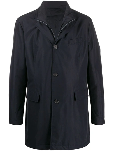 Canali Layered Single Breasted Coat In Blue