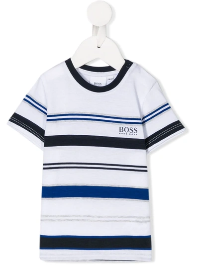Hugo Boss Babies' Striped Relaxed-fit Cotton T-shirt In White