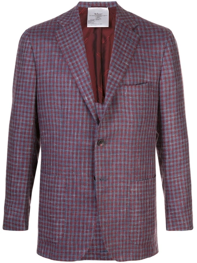 Kiton Single-breasted Gingham Check Blazer In Red