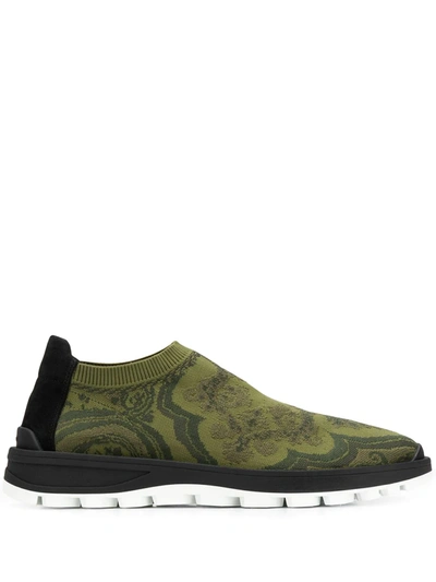 Etro Jacquard Sock Sneakers In Green