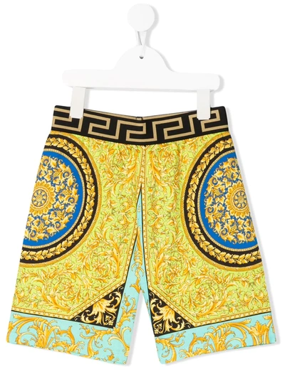 Young Versace Teen Baroque-print Pull-on Shorts In Yellow