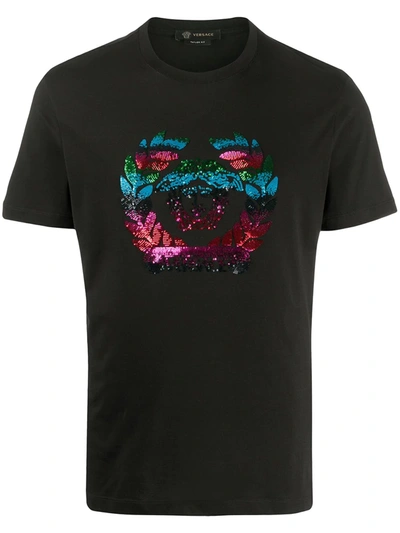 Versace Logo-embellished Cotton-jersey T-shirt In Black