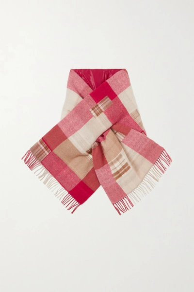 Holzweiler + Net Sustain Fringed Padded Checked Wool And Cashmere-blend Scarf In Red
