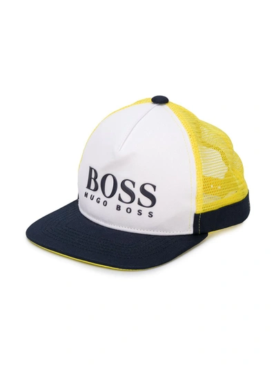 Hugo Boss Kids' Panelled Logo Cap In Yellow