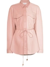 Nanushka Eddy Belted Two-tone Vegan Leather Shirt In Blush Patchwork