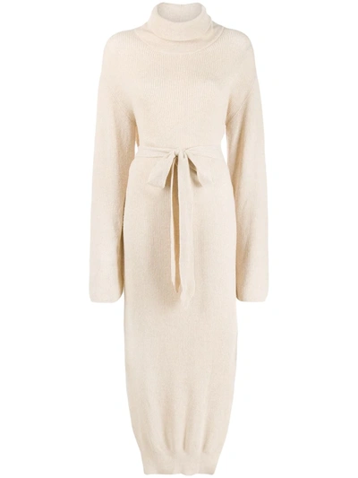 Nanushka Canaan Ribbed-knit Turtleneck Midi Dress In Neutrals | ModeSens