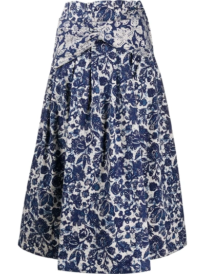 Ulla Johnson Virgil Belted Floral-print Denim Midi Skirt In Blue