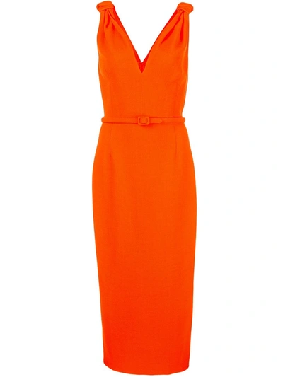 Oscar De La Renta Belted Wool-blend Crepe Midi Dress In Orange