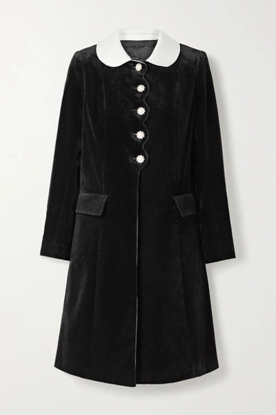 The Marc Jacobs The Sunday Best Satin-trimmed Velvet-flocked Denim Coat In Black