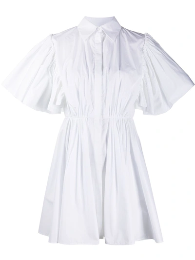Valentino Short-sleeve Pleated Cape Cotton Shirtdress In Bianco