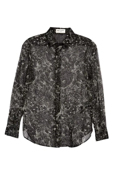 Saint Laurent Sketch Floral-print Sheer Blouse In Noir