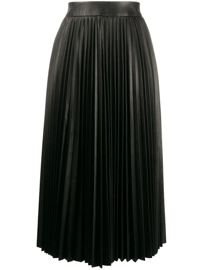 Red Valentino Pleated A-line Leather Midi Skirt In Black