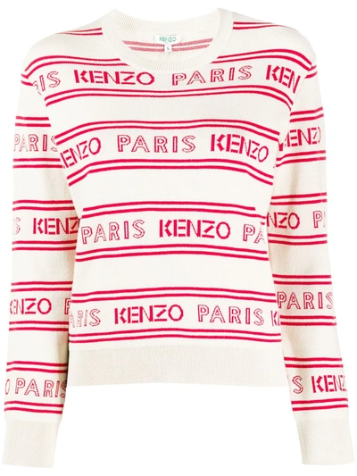 Kenzo Logo Intarsia Cotton Blend Knit Sweater In Multicolor