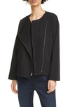 Eileen Fisher Flex Lyocell Ponte Zip-front Jacket In Black