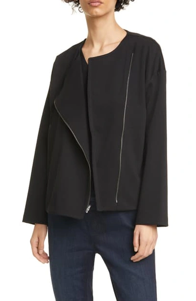 Eileen Fisher Flex Lyocell Ponte Zip-front Jacket In Black