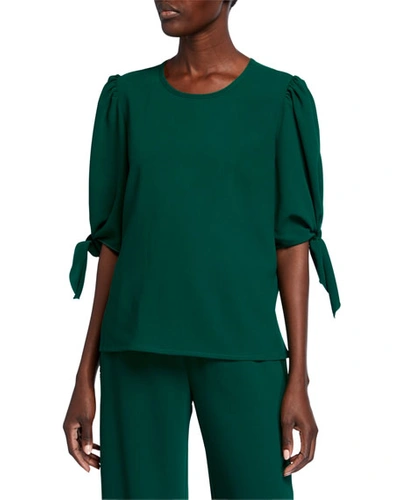 See By Chloé Crewneck Crepe 3/4-sleeve Blouse In Deep Pine