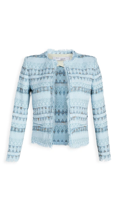 Iro Louisa Frayed Cotton-blend Jacquard Jacket In Blue
