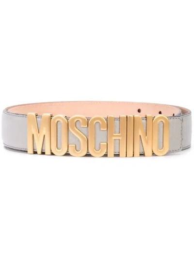 Moschino Men's Leather Logo-buckle Belt In White/gold