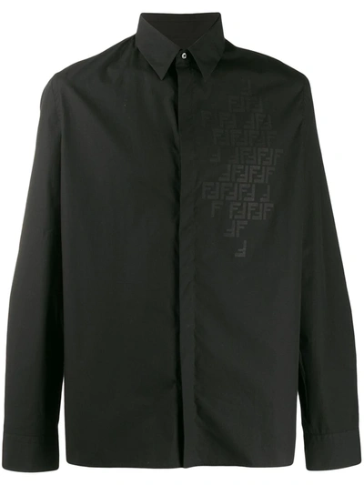 Fendi Monogram Detail Button Up Shirt In Black