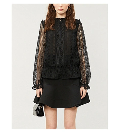Ted Baker Zip-up Frilled Lace Blouse In Black