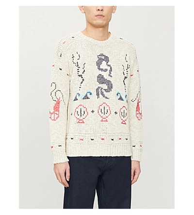 Kenzo Fisherman Graphic-pattern Cotton And Linen-blend Jumper In Off+white