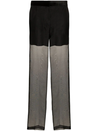 Helmut Lang Sheer Organza Mid-rise Straight-leg Silk Trousers In Black