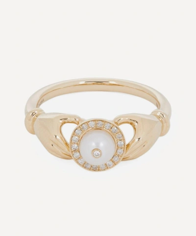 Anissa Kermiche Gold Hands Pearl And Diamond Ring